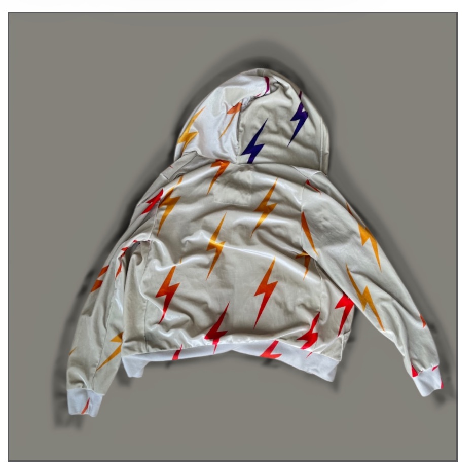 Aviator Nation Cream Hoodie With Red, Orange & Purple Lightning Bolts